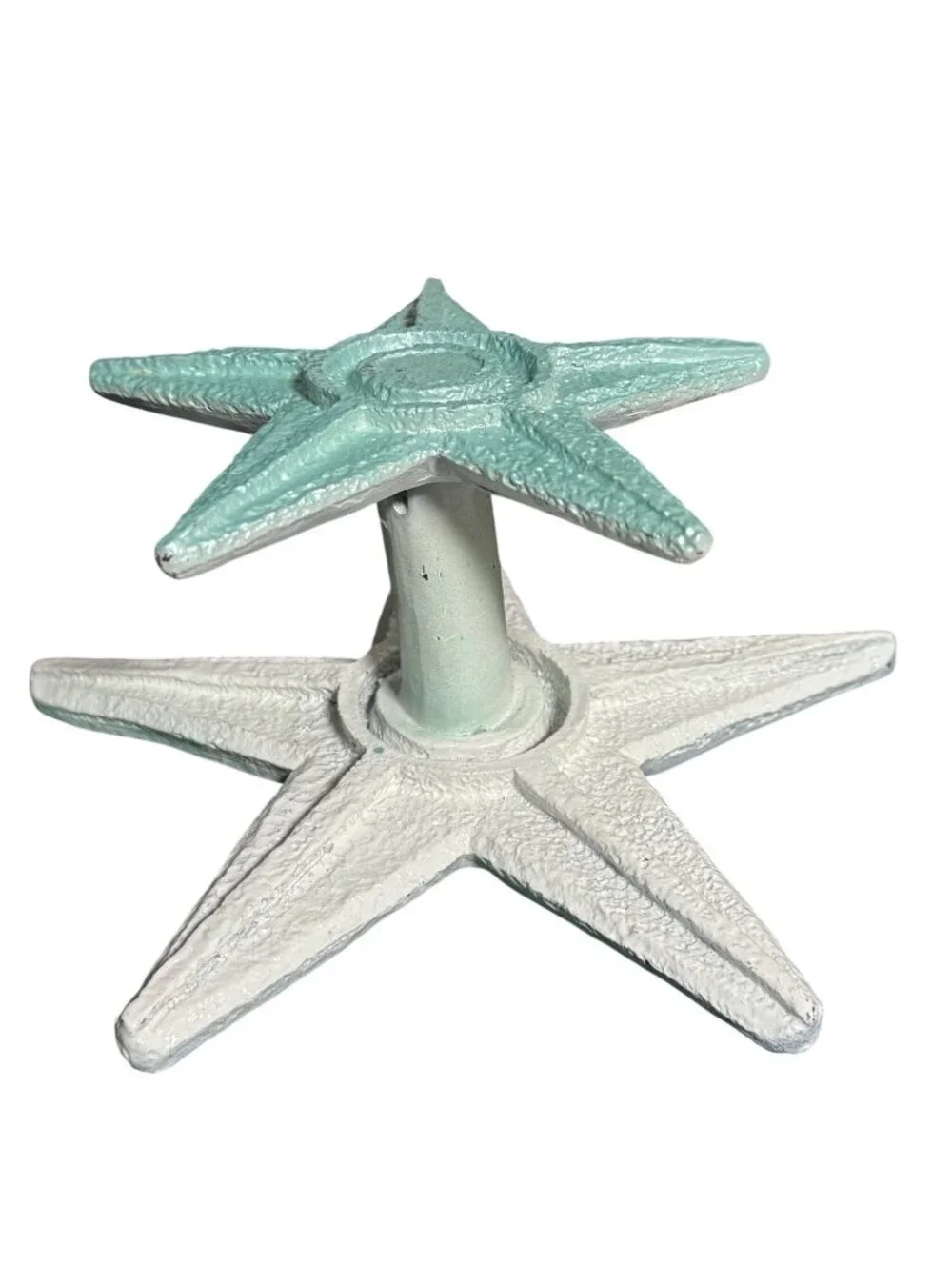 Starfish Wall Hook Coastal Décor Cast Iron Painted White & Aqua Nautical-Themed